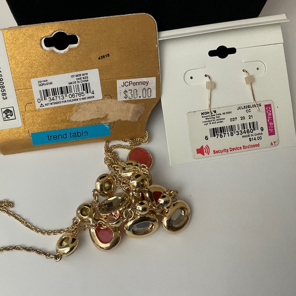 Monet Multi-color Double Strand Necklace Kohl’s Coral Pink Oval Earrings NWT - Picture 3 of 11